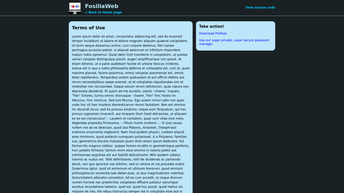FosillaWeb's Terms of Use written in lorem ipsum language.